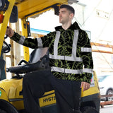 Hi Vis Zip Hoodie Reflective Tapes Lime Neon Flowers Custom Name Safety Workwear For Workers, Truckers, Operators
