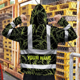 Hi Vis Zip Hoodie Reflective Tapes Lime Neon Flowers Custom Name Safety Workwear For Workers, Truckers, Operators