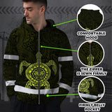 Hi Vis Zip Hoodie Reflective Tapes Lime Neon Hawaii Turtle Custom Name Safety Workwear For Workers, Truckers, Operators