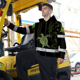 Hi Vis Zip Hoodie Reflective Tapes Lime Neon Hawaiian Polynesian Tribal Custom Name Safety Workwear For Workers, Truckers, Operators
