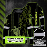 Hi Vis Zip Hoodie Reflective Tapes Lime Neon Hawaiian Polynesian Tribal Custom Name Safety Workwear For Workers, Truckers, Operators