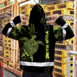 Hi Vis Zip Hoodie Reflective Tapes Lime Neon Hawaiian Polynesian Tribal Custom Name Safety Workwear For Workers, Truckers, Operators