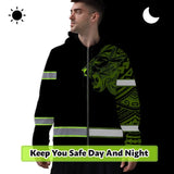 Hi Vis Zip Hoodie Reflective Tapes Lion Hawaiian Polynesian Tribal Custom Name