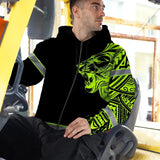 Hi Vis Zip Hoodie Reflective Tapes Lion Hawaiian Polynesian Tribal Custom Name