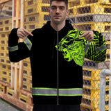 Hi Vis Zip Hoodie Reflective Tapes Lion Hawaiian Polynesian Tribal Custom Name