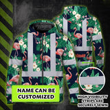 Hi Vis Zip Hoodie Reflective Tapes Neon Pink Flowers 2 Custom Name Safety Workwear For Workers, Truckers, Operators