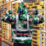 Hi Vis Zip Hoodie Reflective Tapes Neon Pink Flowers 2 Custom Name Safety Workwear For Workers, Truckers, Operators