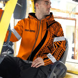 Hi Vis Zip Hoodie Reflective Tapes Orange And Black Neon Hawaii Custom Name Safety Workwear For Workers, Truckers, Operators