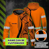 Hi Vis Zip Hoodie Reflective Tapes Orange And Black Neon Hawaii Custom Name Safety Workwear For Workers, Truckers, Operators