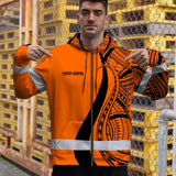 Hi Vis Zip Hoodie Reflective Tapes Orange And Black Neon Hawaii Custom Name Safety Workwear For Workers, Truckers, Operators