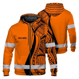 Hi Vis Zip Hoodie Reflective Tapes Orange And Black Neon Hawaii Custom Name Safety Workwear For Workers, Truckers, Operators