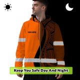 Hi Vis Zip Hoodie Reflective Tapes Orange And Black Neon Hawaii Custom Name Safety Workwear For Workers, Truckers, Operators