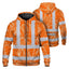 Orange Black Neon Flowers Hi-Vis Zip Hoodie