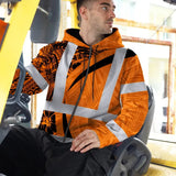 Hi Vis Zip Hoodie Reflective Tapes Orange Hawaiian Polynesian Tribal Custom Name Safety Workwear For Workers, Truckers, Operators