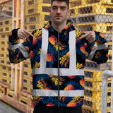 Hi Vis Zip Hoodie Reflective Tapes Orange Neon And Dark Blue Custom Name Safety Workwear For Workers, Truckers, Operators