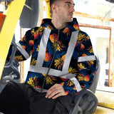 Hi Vis Zip Hoodie Reflective Tapes Orange Neon And Dark Blue Custom Name Safety Workwear For Workers, Truckers, Operators
