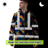 Hi Vis Zip Hoodie Reflective Tapes Orange Neon And Dark Blue Custom Name Safety Workwear For Workers, Truckers, Operators