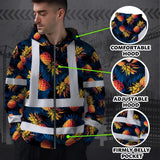Hi Vis Zip Hoodie Reflective Tapes Orange Neon And Dark Blue Custom Name Safety Workwear For Workers, Truckers, Operators