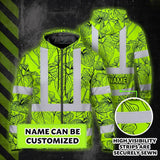 Hi Vis Zip Hoodie Reflective Tapes Orange Neon Flowers Custom Name Safety Workwear For Workers, Truckers, Operators