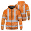 Orange Neon Flowers Hi-Vis Zip Hoodie