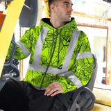 Hi Vis Zip Hoodie Reflective Tapes Orange Neon Flowers Custom Name Safety Workwear For Workers, Truckers, Operators