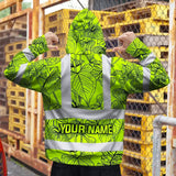 Hi Vis Zip Hoodie Reflective Tapes Orange Neon Flowers Custom Name Safety Workwear For Workers, Truckers, Operators
