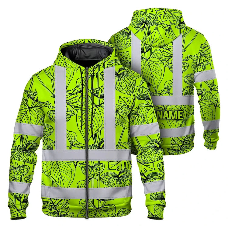 Orange Neon Flowers Hi-Vis Zip Hoodie
