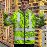 Hi Vis Zip Hoodie Reflective Tapes Orange Neon Flowers Custom Name Safety Workwear For Workers, Truckers, Operators