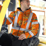 Hi Vis Zip Hoodie Reflective Tapes Orange Neon Flowers Custom Name Safety Workwear For Workers, Truckers, Operators