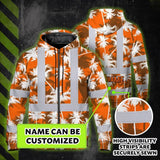 Hi Vis Zip Hoodie Reflective Tapes Orange Neon Flowers Custom Name Safety Workwear For Workers, Truckers, Operators