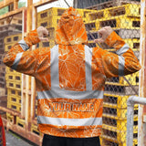 Hi Vis Zip Hoodie Reflective Tapes Orange Neon Flowers Custom Name Safety Workwear For Workers, Truckers, Operators