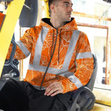 Hi Vis Zip Hoodie Reflective Tapes Orange Neon Flowers Custom Name Safety Workwear For Workers, Truckers, Operators