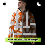 Hi Vis Zip Hoodie Reflective Tapes Orange Neon Flowers Custom Name Safety Workwear For Workers, Truckers, Operators