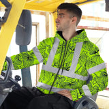Hi Vis Zip Hoodie Reflective Tapes Orange Neon Flowers Custom Name Safety Workwear For Workers, Truckers, Operators