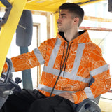 Hi Vis Zip Hoodie Reflective Tapes Orange Neon Flowers Custom Name Safety Workwear For Workers, Truckers, Operators
