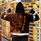 Hi Vis Zip Hoodie Reflective Tapes Orange Neon Hawaiian Polynesian Tribal Custom Name Safety Workwear For Workers, Truckers, Operators