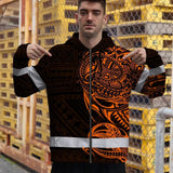 Hi Vis Zip Hoodie Reflective Tapes Orange Neon Hawaiian Polynesian Tribal Custom Name Safety Workwear For Workers, Truckers, Operators