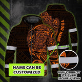 Hi Vis Zip Hoodie Reflective Tapes Orange Neon Hawaiian Polynesian Tribal Custom Name Safety Workwear For Workers, Truckers, Operators