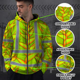 Hi Vis Zip Hoodie Reflective Tapes Orange Neon Lime Heliconia Custom Name Safety Workwear For Workers, Truckers, Operators
