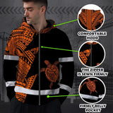 Hi Vis Zip Hoodie Reflective Tapes Orange Neon Turtle Hawaii Custom Name Safety Workwear For Workers, Truckers, Operators
