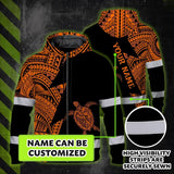 Hi Vis Zip Hoodie Reflective Tapes Orange Neon Turtle Hawaii Custom Name Safety Workwear For Workers, Truckers, Operators