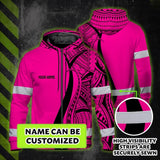 Hi Vis Zip Hoodie Reflective Tapes Pink And Black Neon Hawaii Custom Name Safety Workwear For Workers, Truckers, Operators