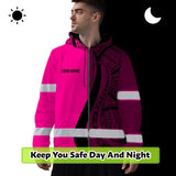 Hi Vis Zip Hoodie Reflective Tapes Pink And Black Neon Hawaii Custom Name Safety Workwear For Workers, Truckers, Operators