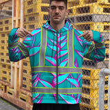 Hi Vis Zip Hoodie Reflective Tapes Pink Neon Blue Heliconia Custom Name Safety Workwear For Workers, Truckers, Operators