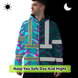 Hi Vis Zip Hoodie Reflective Tapes Pink Neon Blue Heliconia Custom Name Safety Workwear For Workers, Truckers, Operators