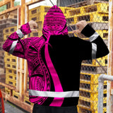 Hi Vis Zip Hoodie Reflective Tapes Pink Neon Hawaii Custom Name Safety Workwear For Workers, Truckers, Operators