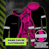 Hi Vis Zip Hoodie Reflective Tapes Pink Neon Hawaii Custom Name Safety Workwear For Workers, Truckers, Operators