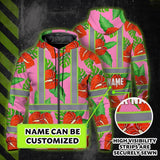 Hi Vis Zip Hoodie Reflective Tapes Pink Neon Red Anthurium Custom Name Safety Workwear For Workers, Truckers, Operators