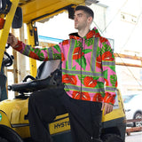 Hi Vis Zip Hoodie Reflective Tapes Pink Neon Red Anthurium Custom Name Safety Workwear For Workers, Truckers, Operators