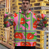 Hi Vis Zip Hoodie Reflective Tapes Pink Neon Red Anthurium Custom Name Safety Workwear For Workers, Truckers, Operators